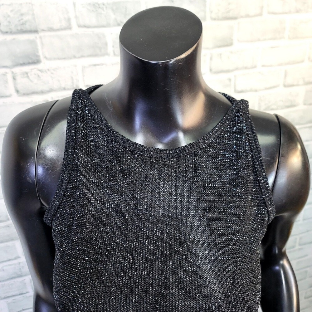 Vintage 90s Selections Size S Black Metallic Knit Crop Tank Top Y2K Clubwear - Picture 3 of 7